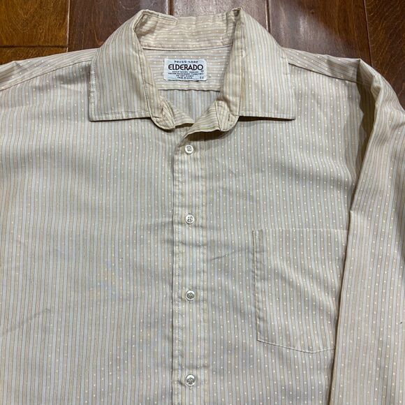 Elderado Vintage 70s Casual Beige White Striped Button Down Shirt Men's Size XL - Picture 2 of 9